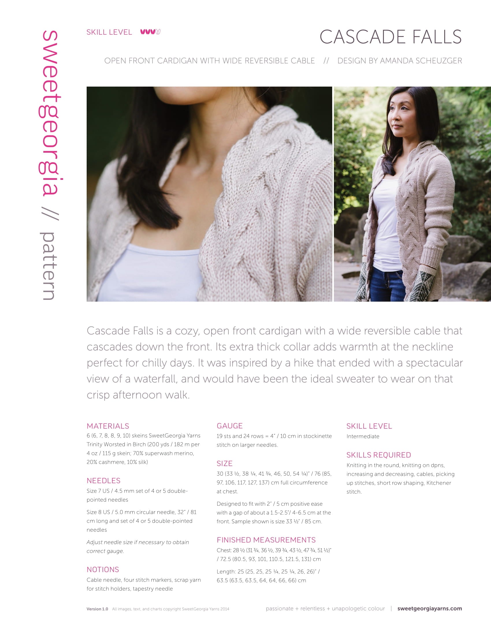 SweetGeorgia Cascade Falls Cardigan Knitting Pattern