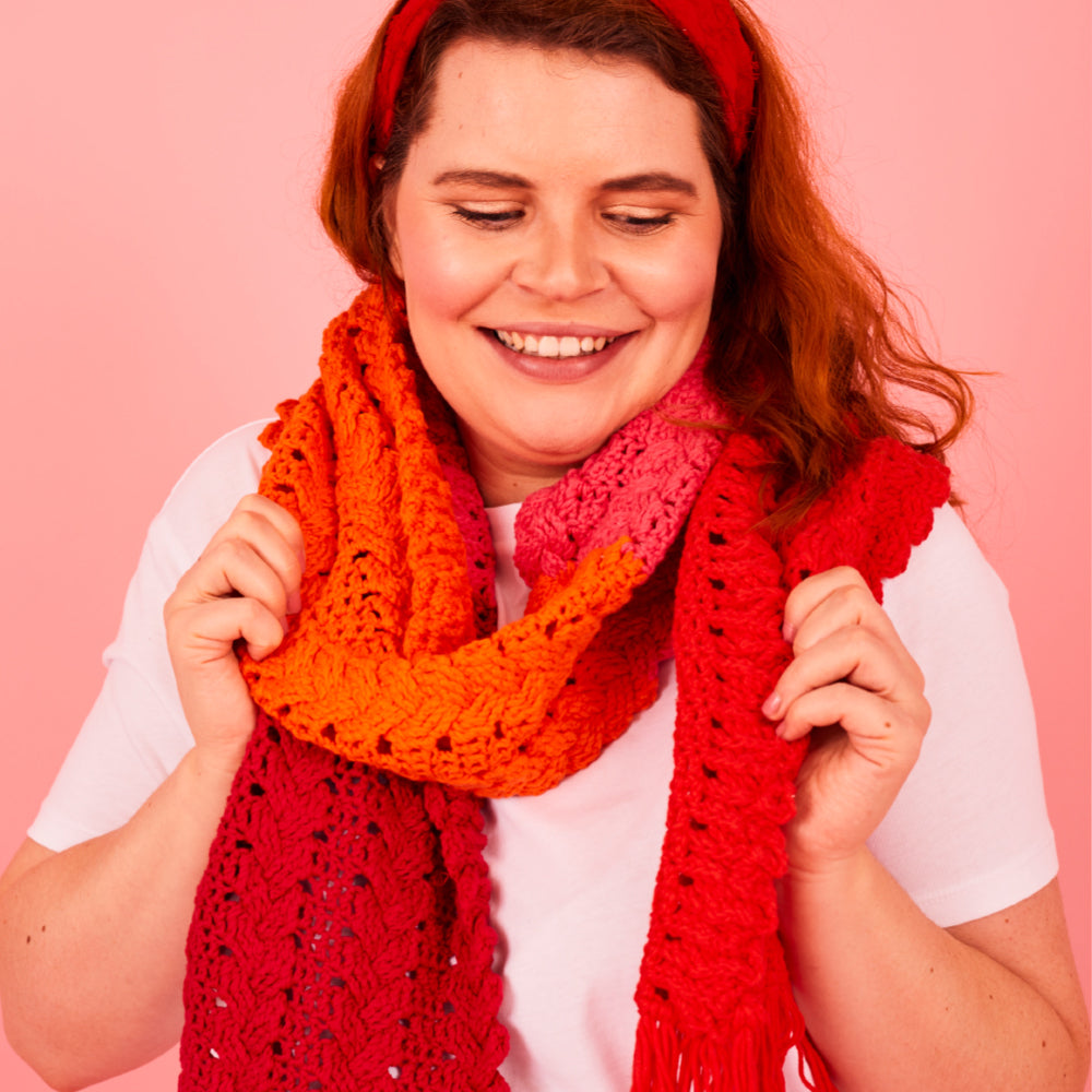 Paintbox Yarns Cheerful Cable Scarf Crochet Pattern