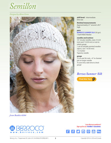 Berroco Semillon Hat Knitting Pattern