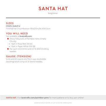 Paintbox Yarns Santa Hat Knitting Pattern