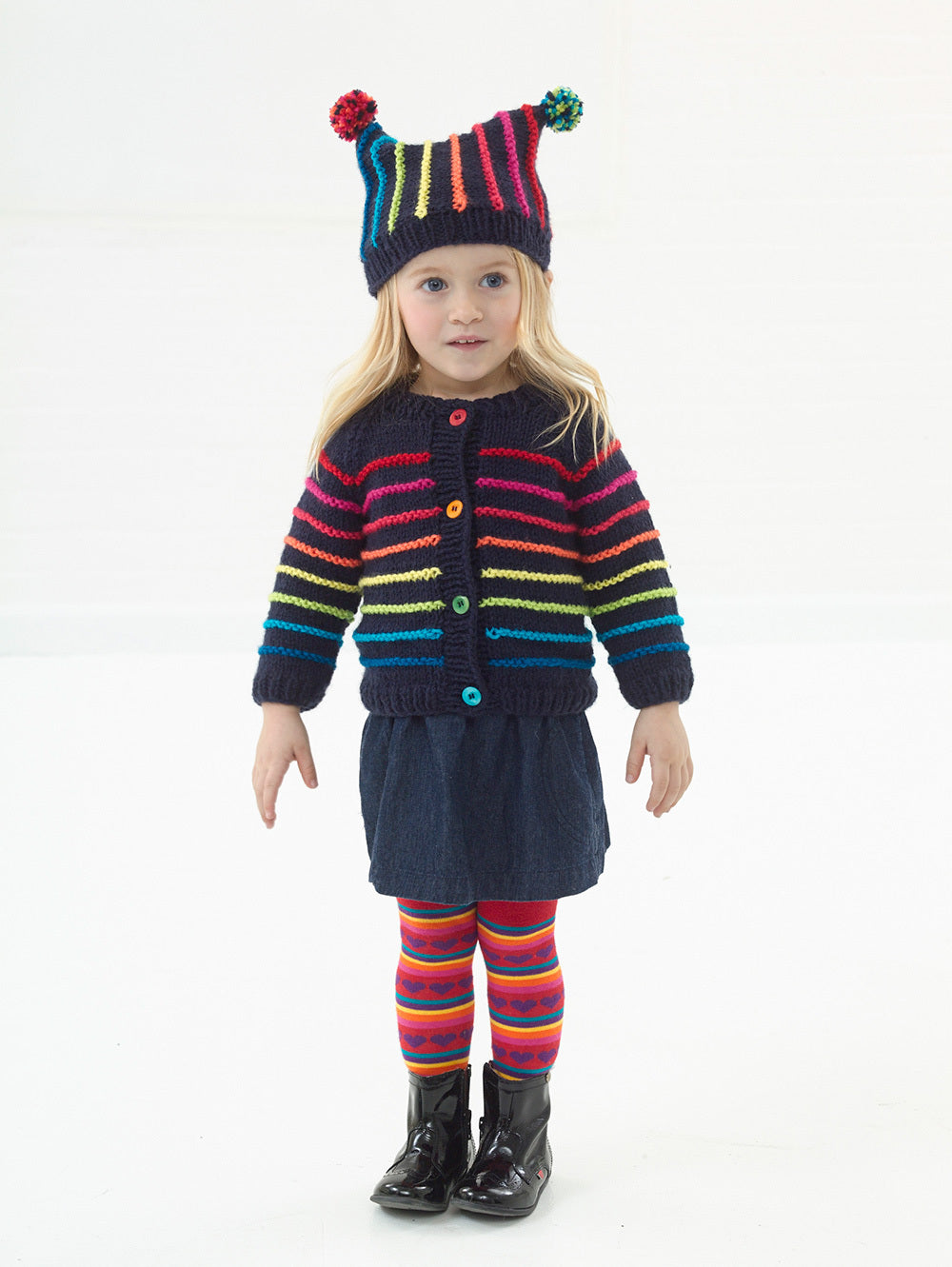 Colorful Cardigan And Hat Knitting Pattern