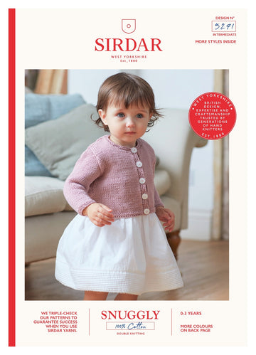 Sirdar Long and Short Sleeve Cardigans in Snuggly 100% Cotton