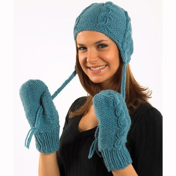 Plymouth Yarn P608 Cabled Hat and Mittens Knitting Pattern