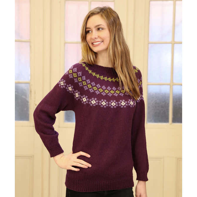 Plymouth Yarn Top Down Yoke Pullover Jumper Knitting Pattern