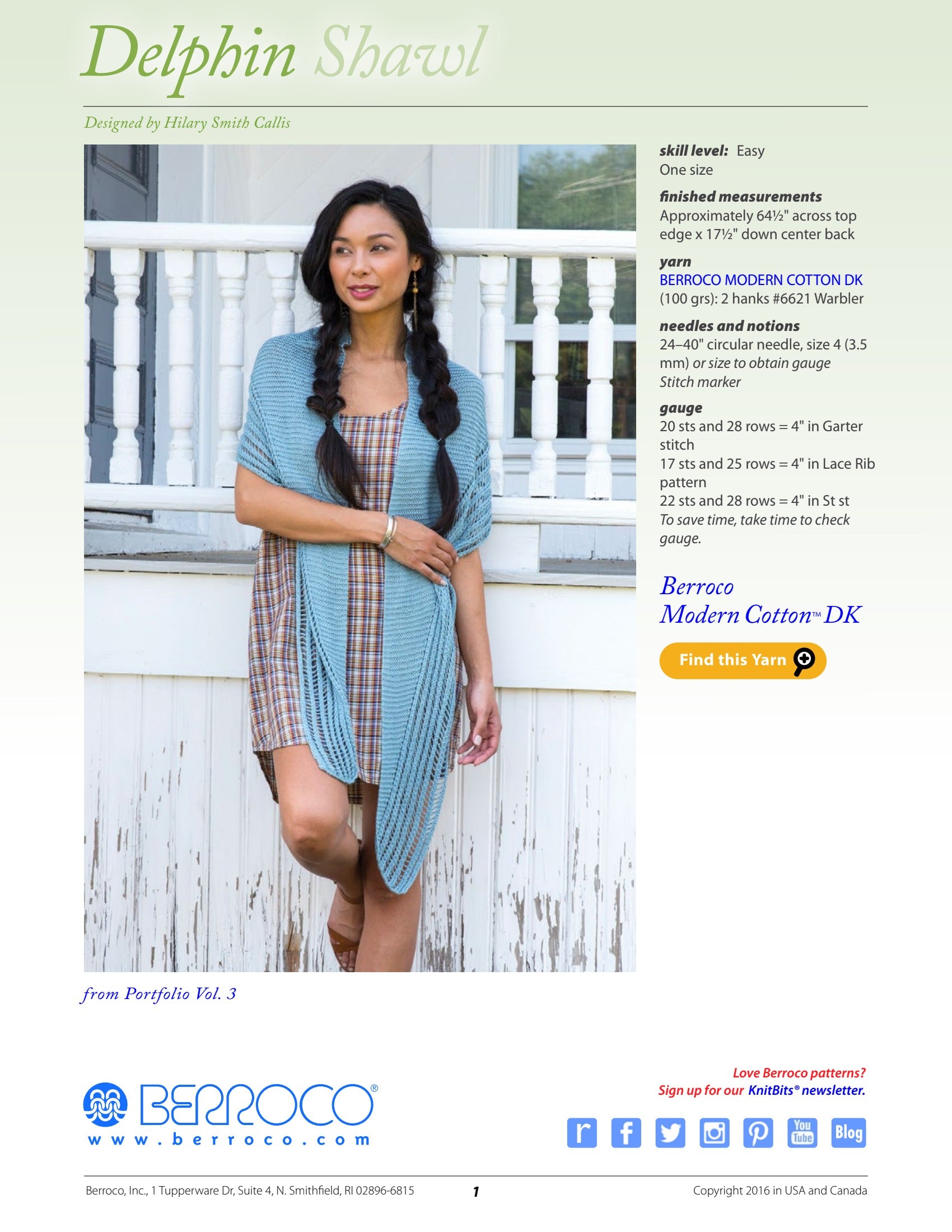 Berroco Delphin Shawl Wrap Knitting Pattern