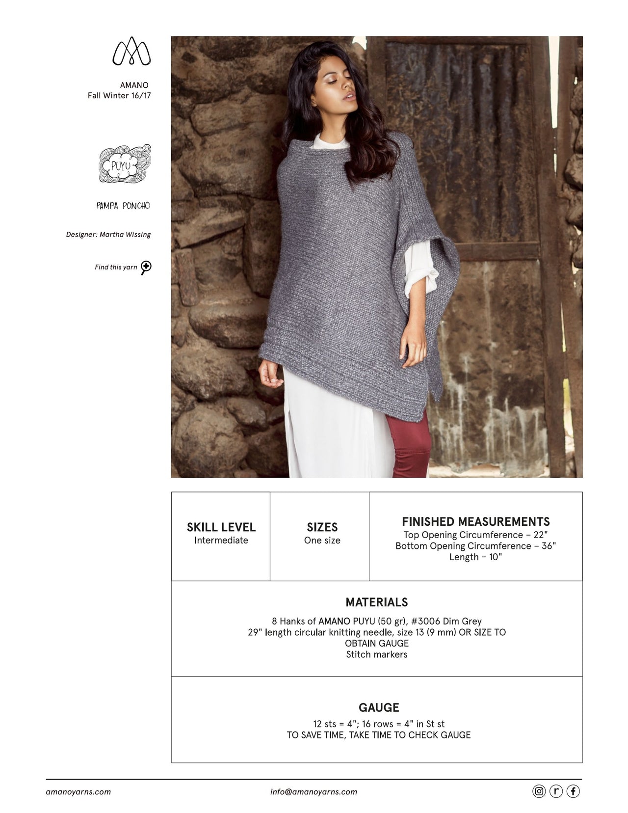 AMANO Pampa Poncho Cape Knitting Pattern