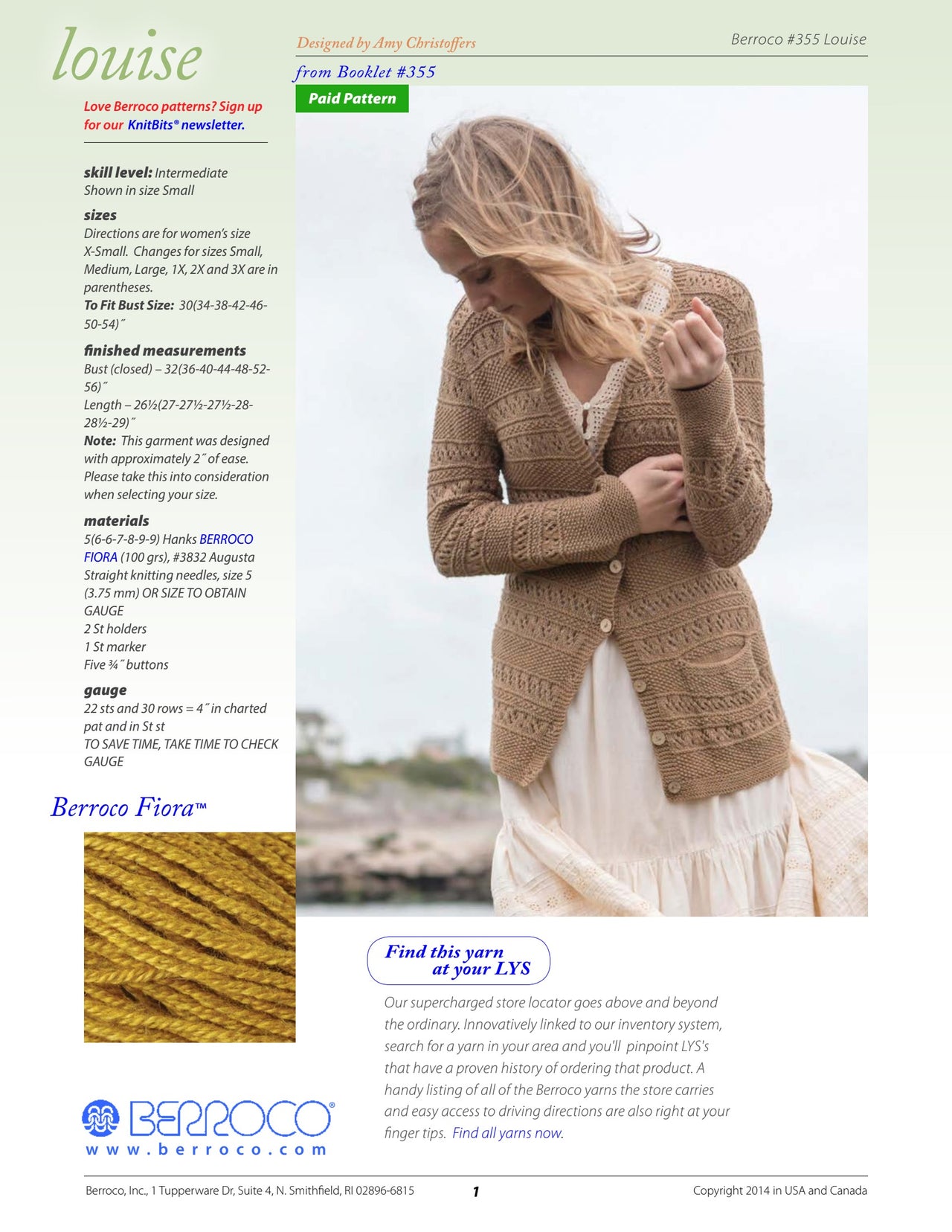 Berroco Louise Cardigan Knitting Pattern