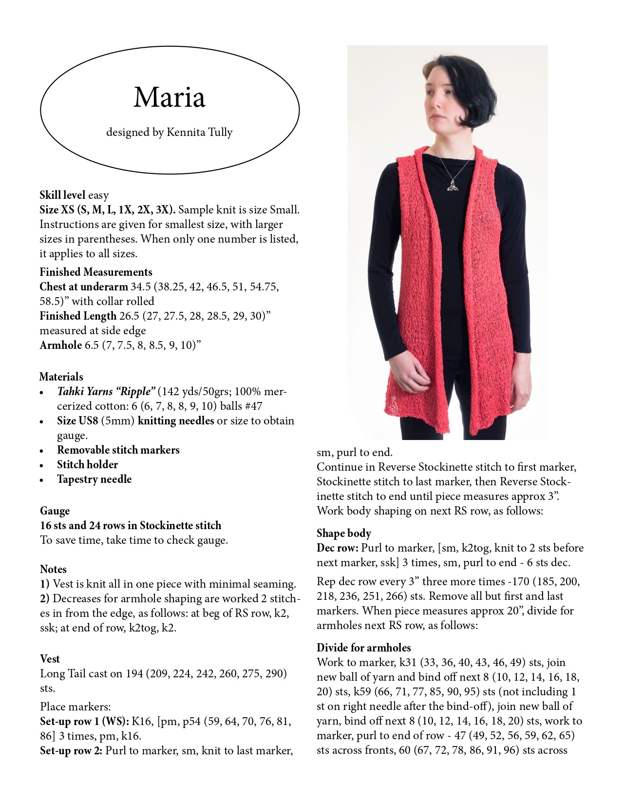 Wildflowerknits Maria Vest Knitting Pattern