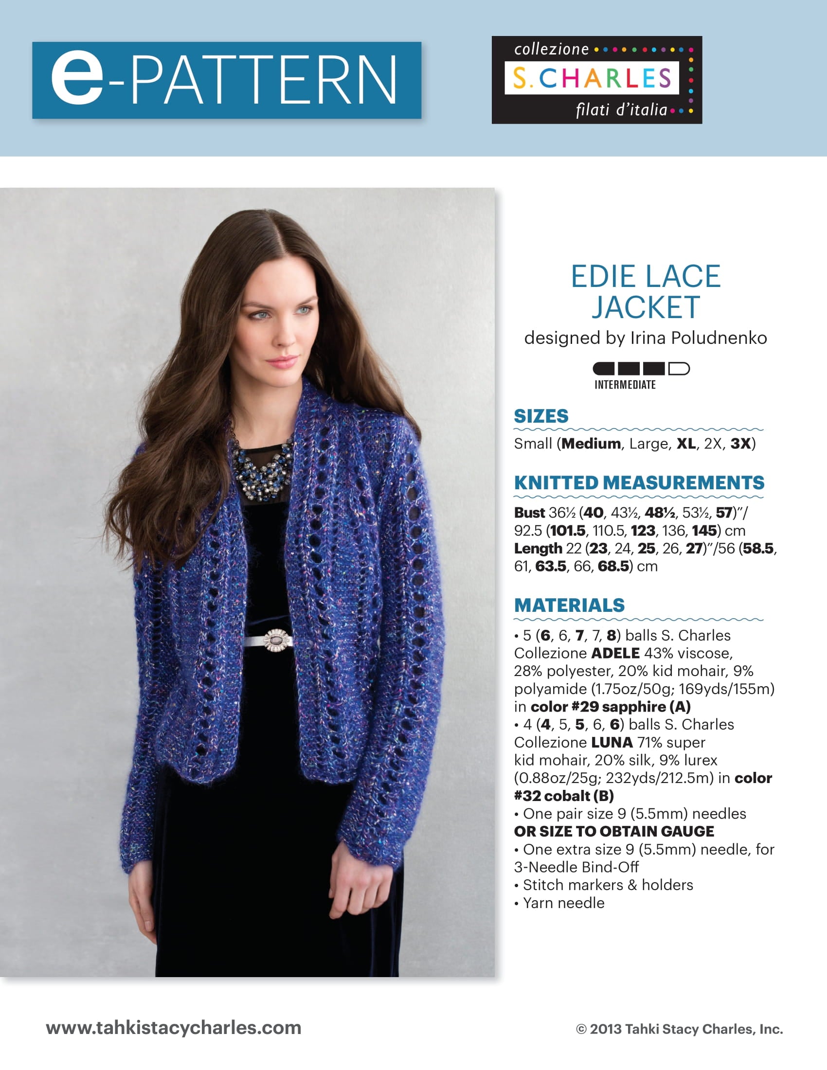 Stacy Charles Fine Yarns Edie Lace Jacket Knitting Pattern