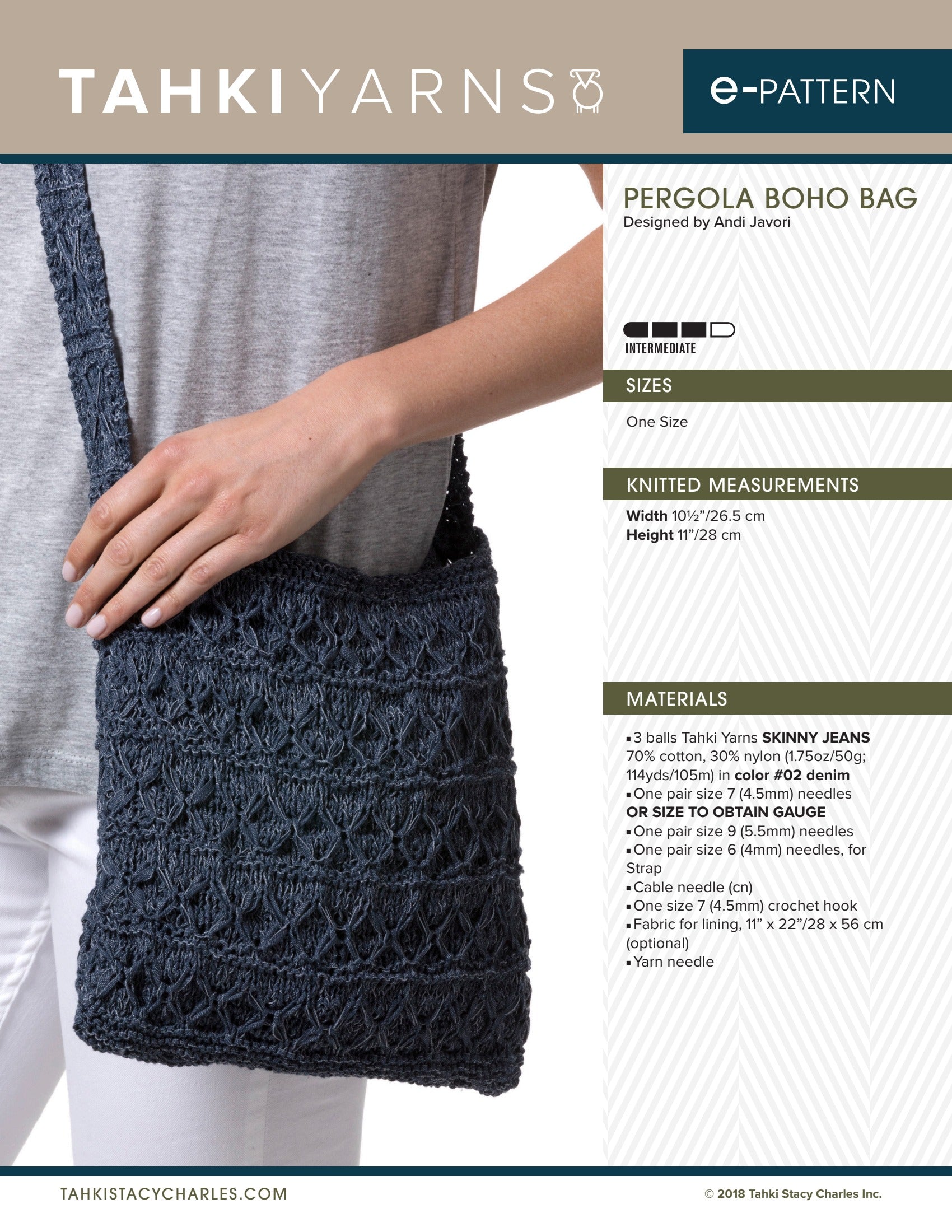 Tahki Yarns Pergola Boho Bag Knitting Pattern