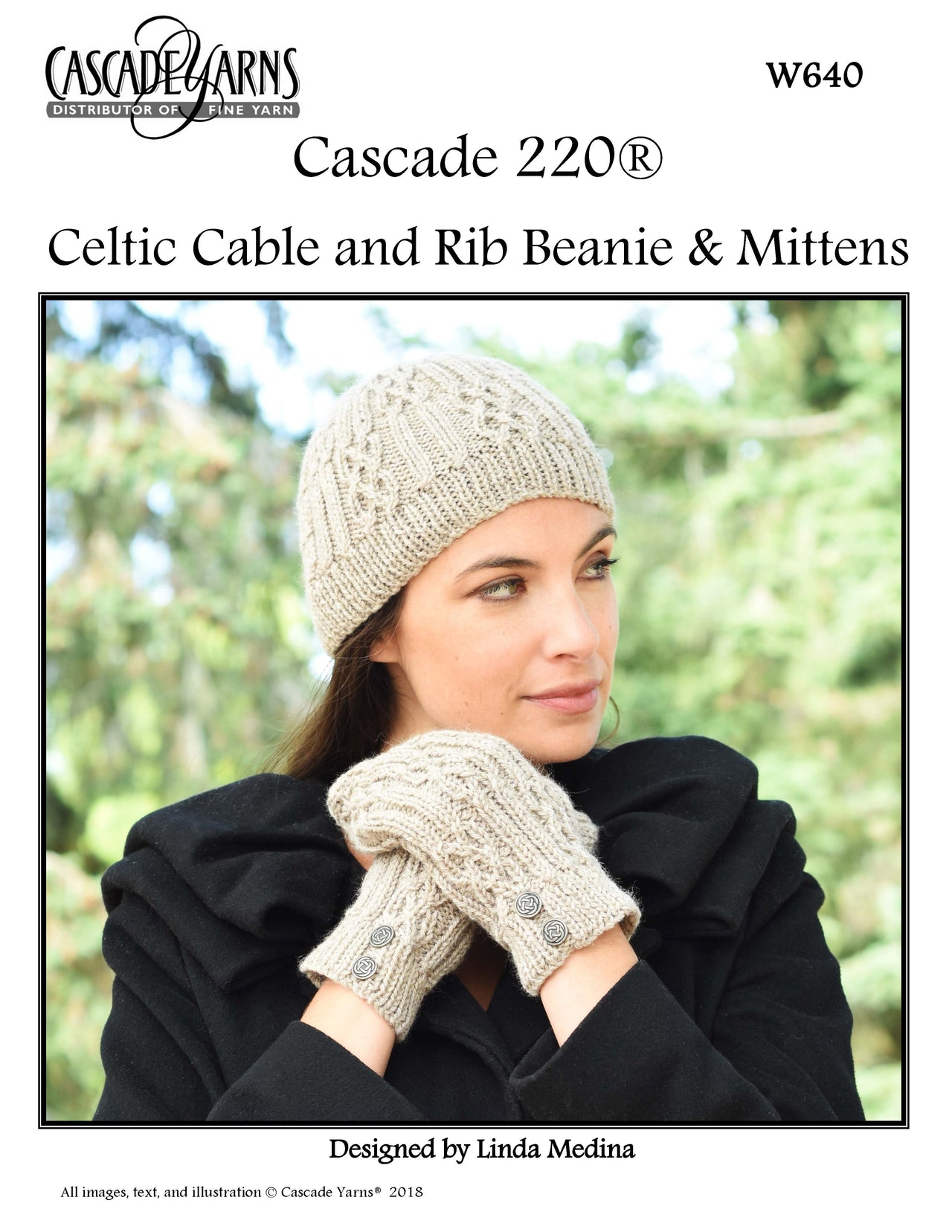 Cascade Yarns W640 Celtic Cable and Rib Beanie & Mitten (Free)