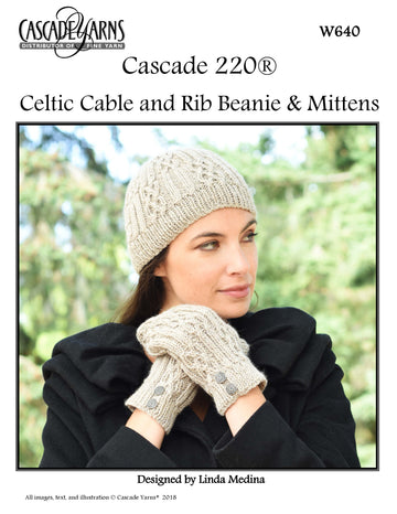Cascade Yarns W Celtic Cable and Rib Beanie & Mitten Pattern