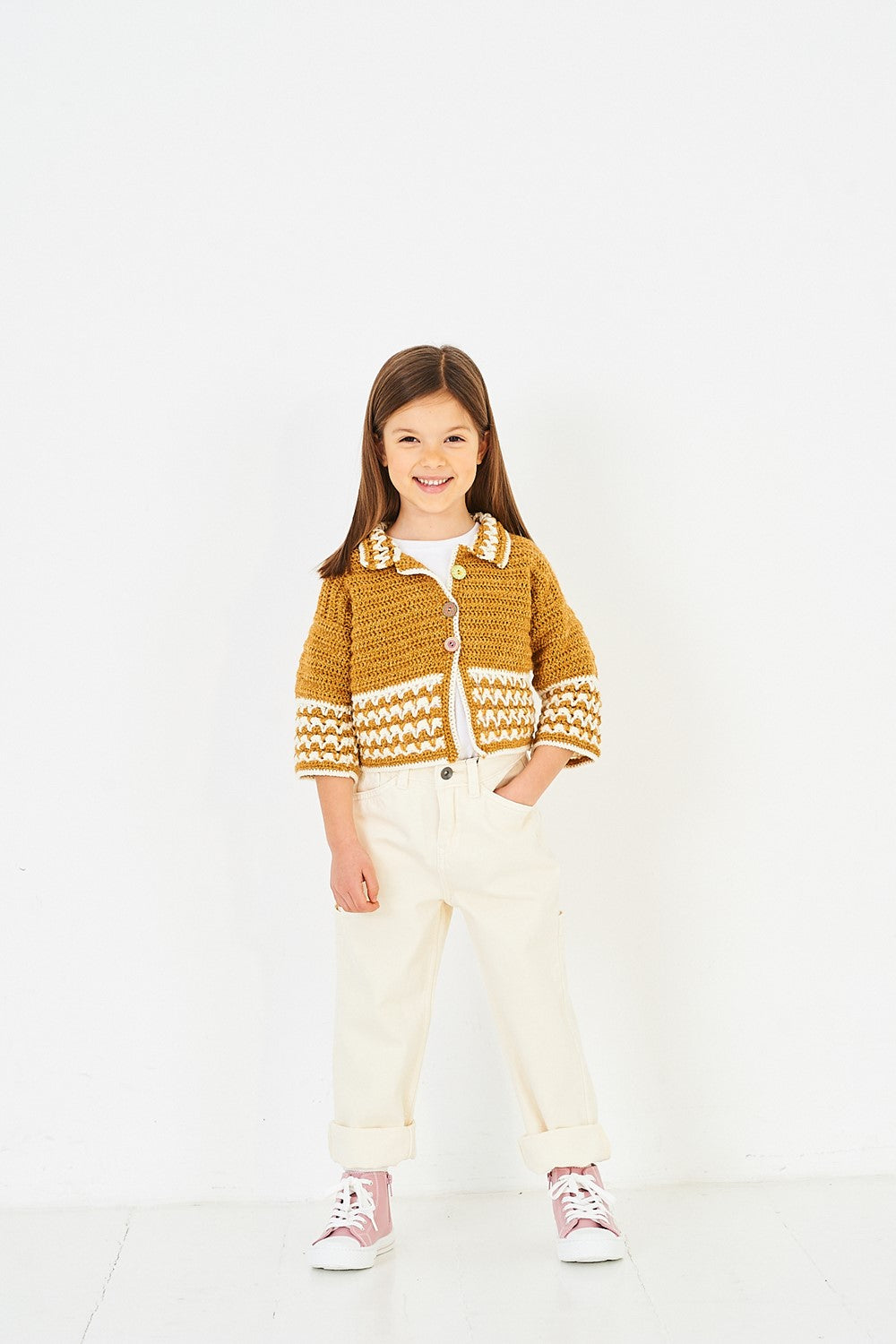 Girls Crochet Collared Sweater and Cardigan in Stylecraft Special DK