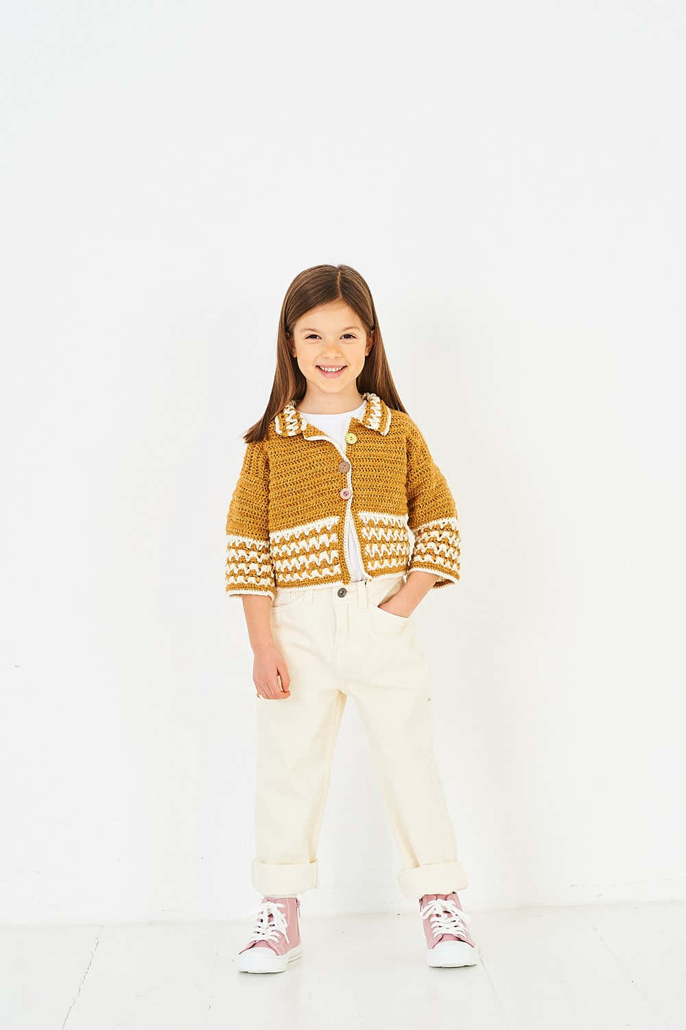 Girls Crochet Collared Sweater and Cardigan in Stylecraft Special DK