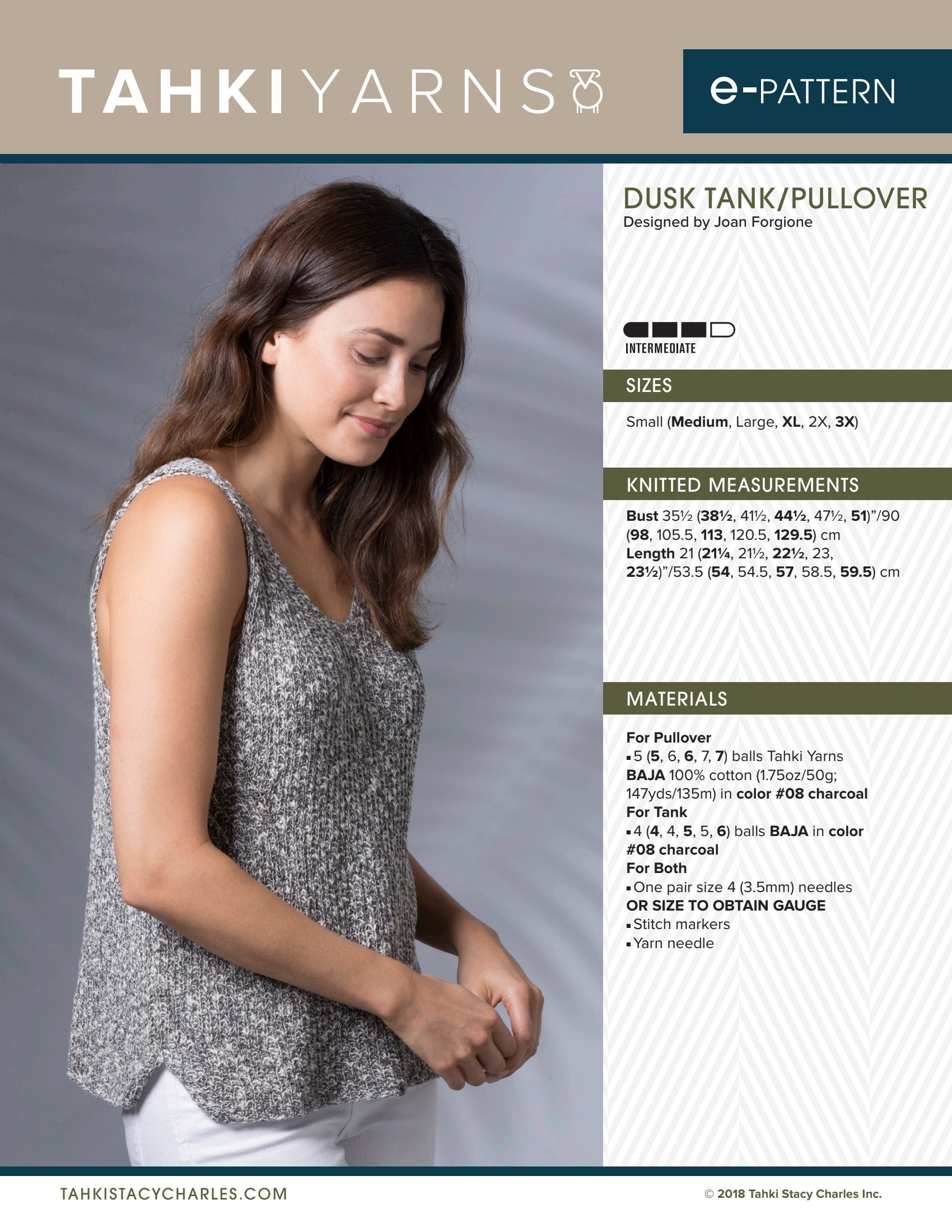 Tahki Yarns Dusk Tank and Pullover Knitting Pattern