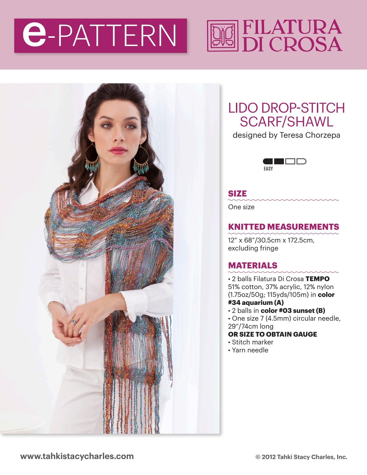 Filatura Di Crosa Lido Drop Stitch Scarf/Shawl PDF