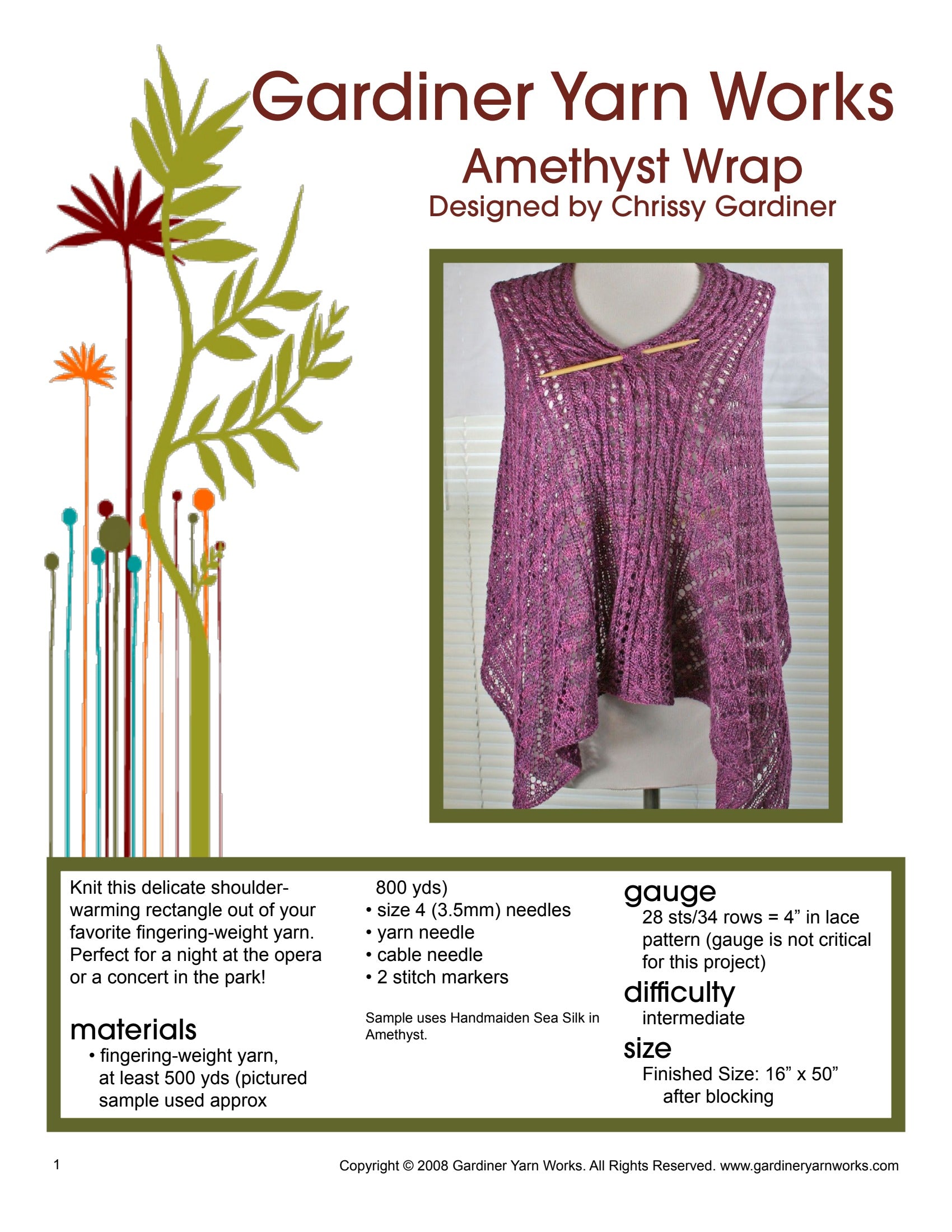 Gardiner Yarn Works Amethyst Wrap Knitting Pattern