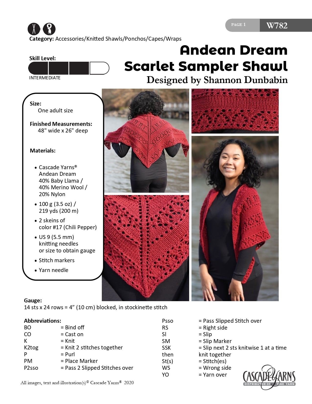 Cascade Yarns W Scarlet Sampler Shawl Wrap Knitting Pattern