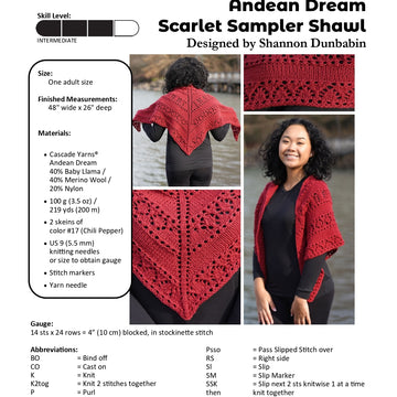 Cascade Yarns W Scarlet Sampler Shawl Wrap Knitting Pattern