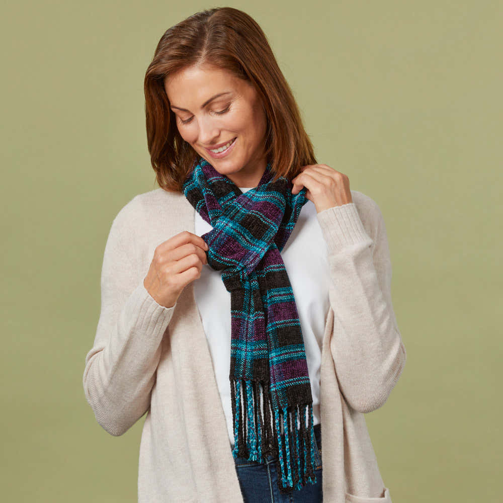 Valley Yarns #296 Plaid Chenille Scarf