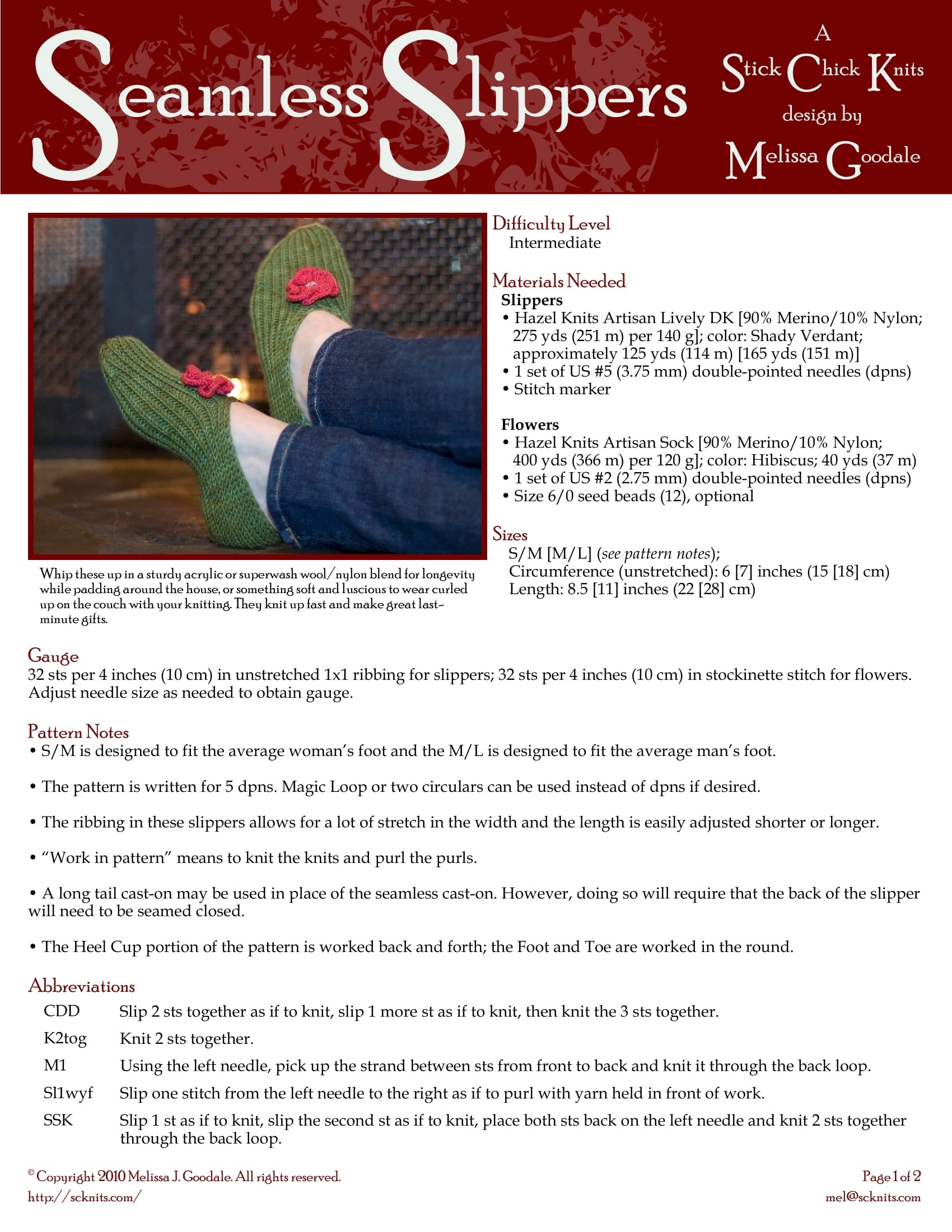 Stick Chick Knits Seamless Slippers Booties Knitting Pattern