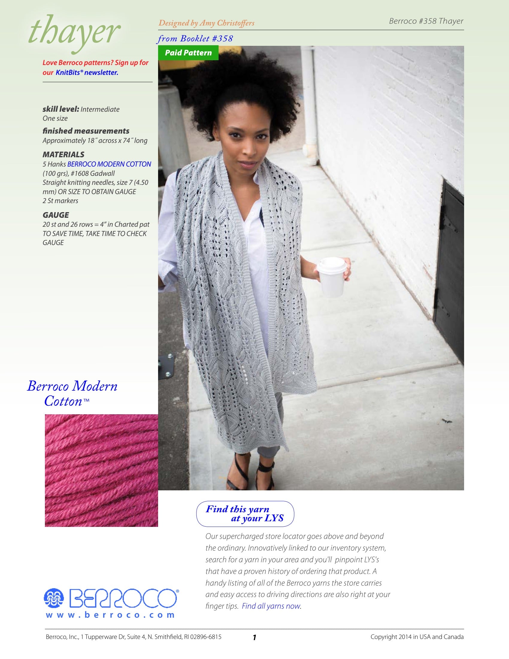 Berroco Thayer Wrap Knitting Pattern