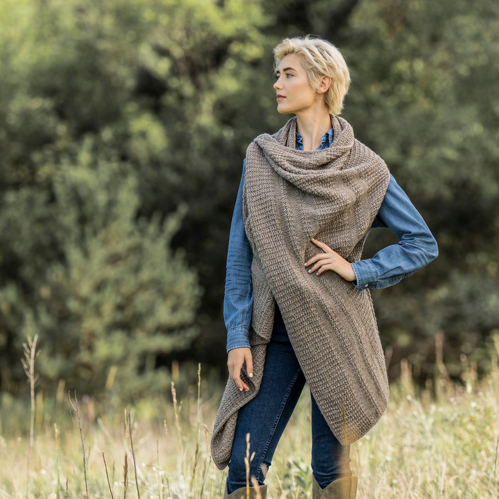 Blue Sky Fibers Maple Grove Vest Cardigan Knitting Pattern