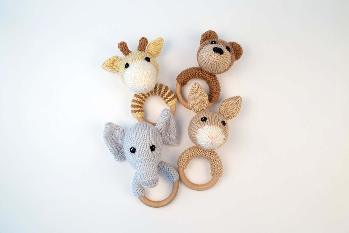 Deramores Animal Baby Rattles Toy Knitting Pattern