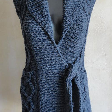 #122 Tie-Front Cabled Long Vest