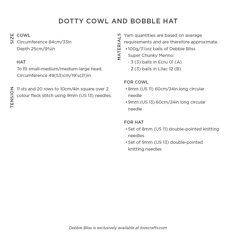Debbie Bliss Dotty Cowl and Bobble Hat Knitting Pattern
