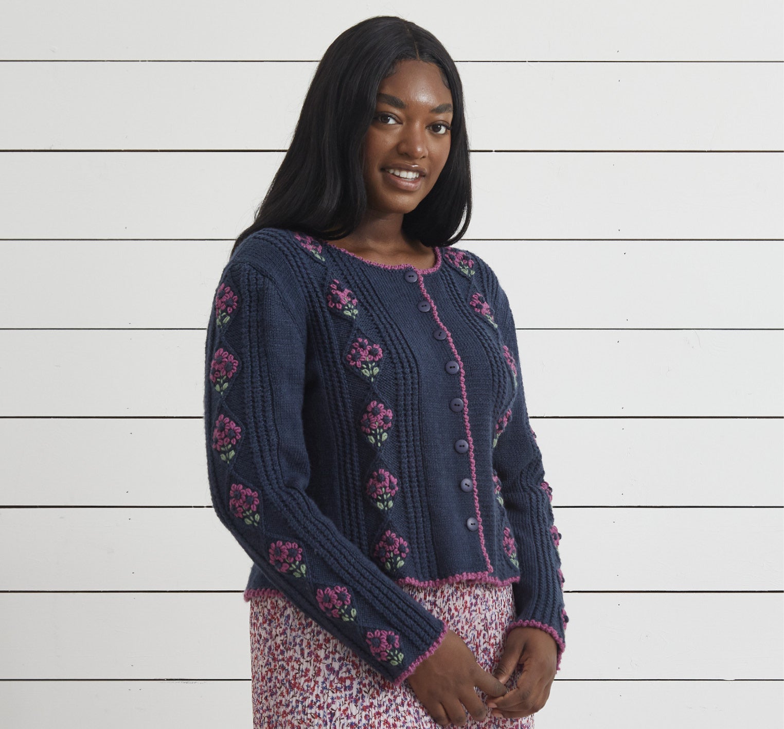 Debbie Bliss Embroidered Flowers Cardigan Knitting Pattern