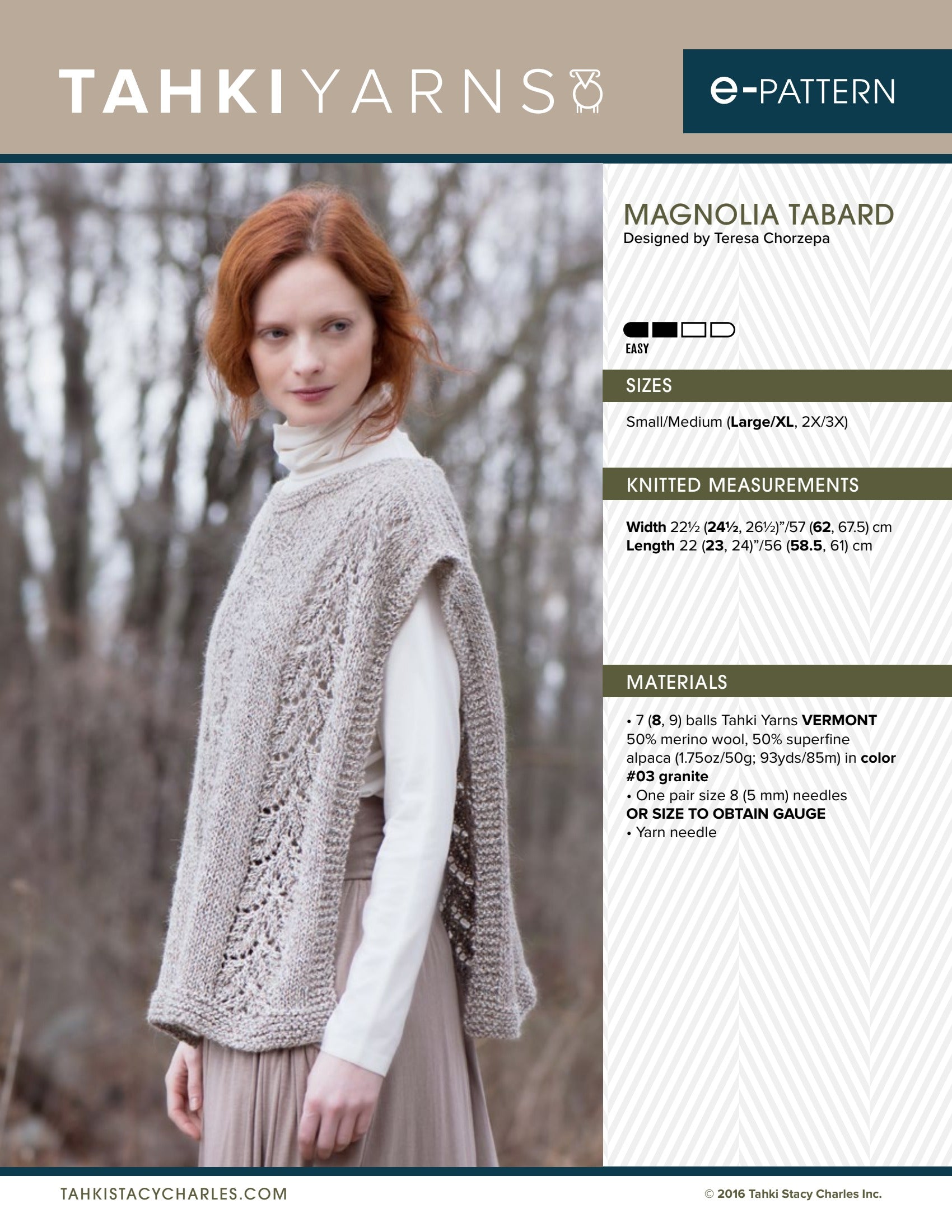 Tahki Yarns Magnolia Tabard Knitting Pattern