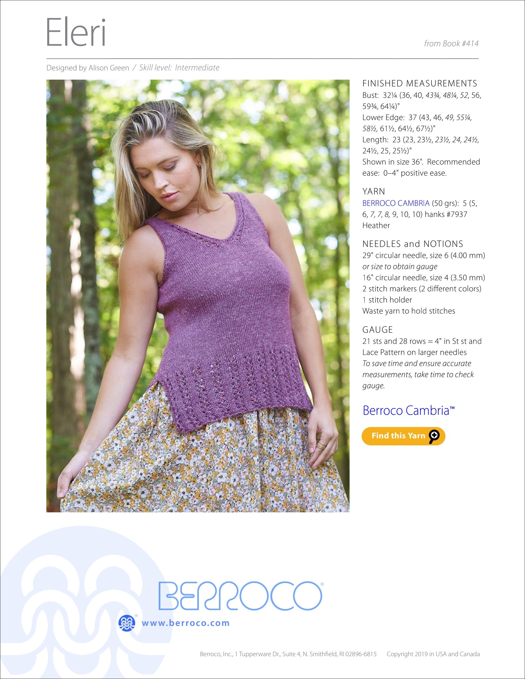 Berroco Eleri Jumper Knitting Pattern
