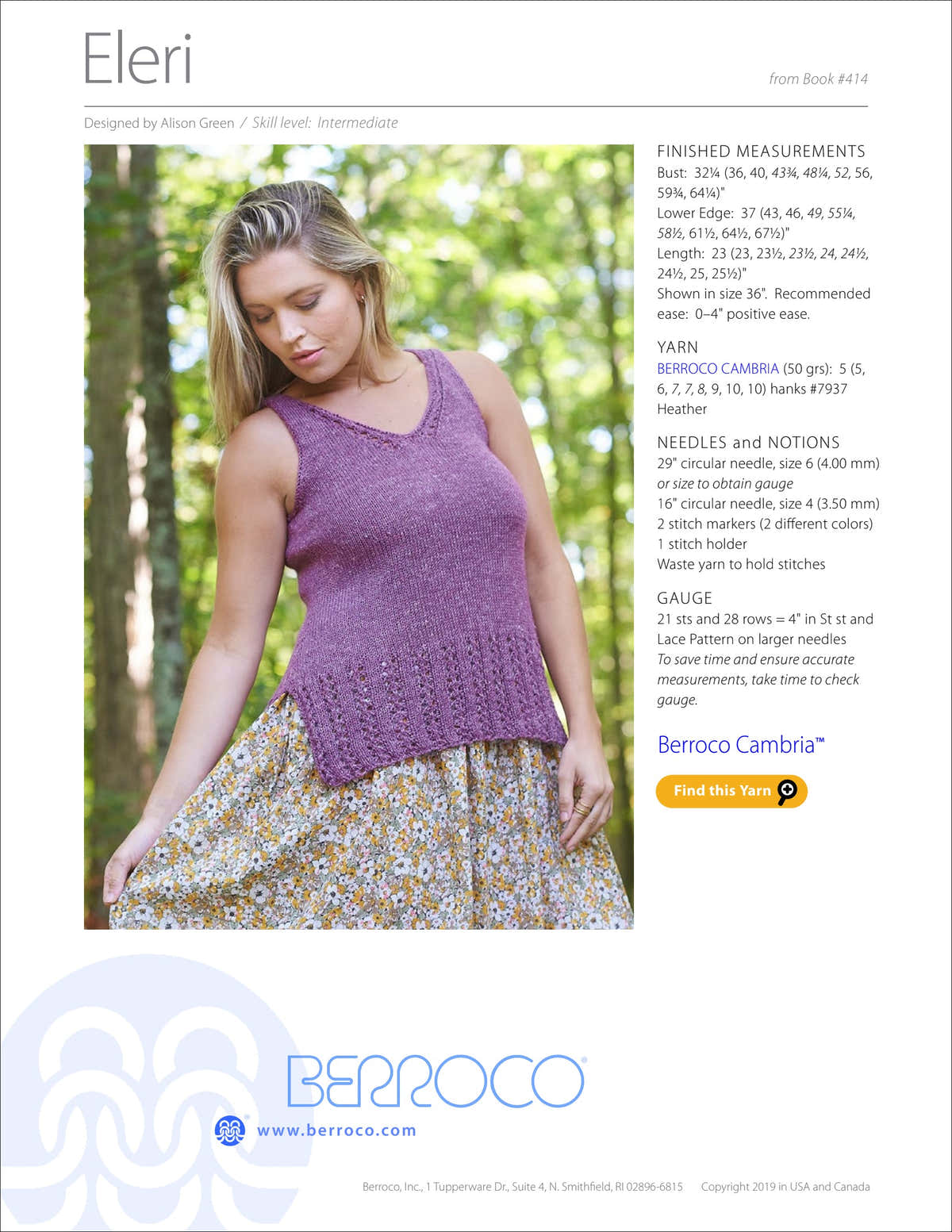 Berroco Eleri Jumper Knitting Pattern