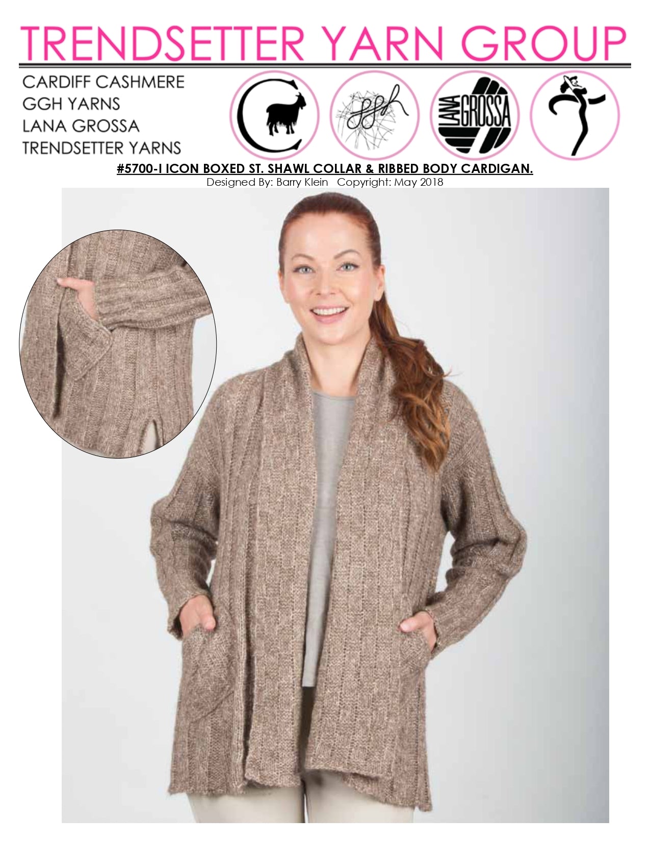 Trendsetter Yarns 5700I Icon - Boxed St. Shawl Collar & Ribbed Body Cardigan PDF