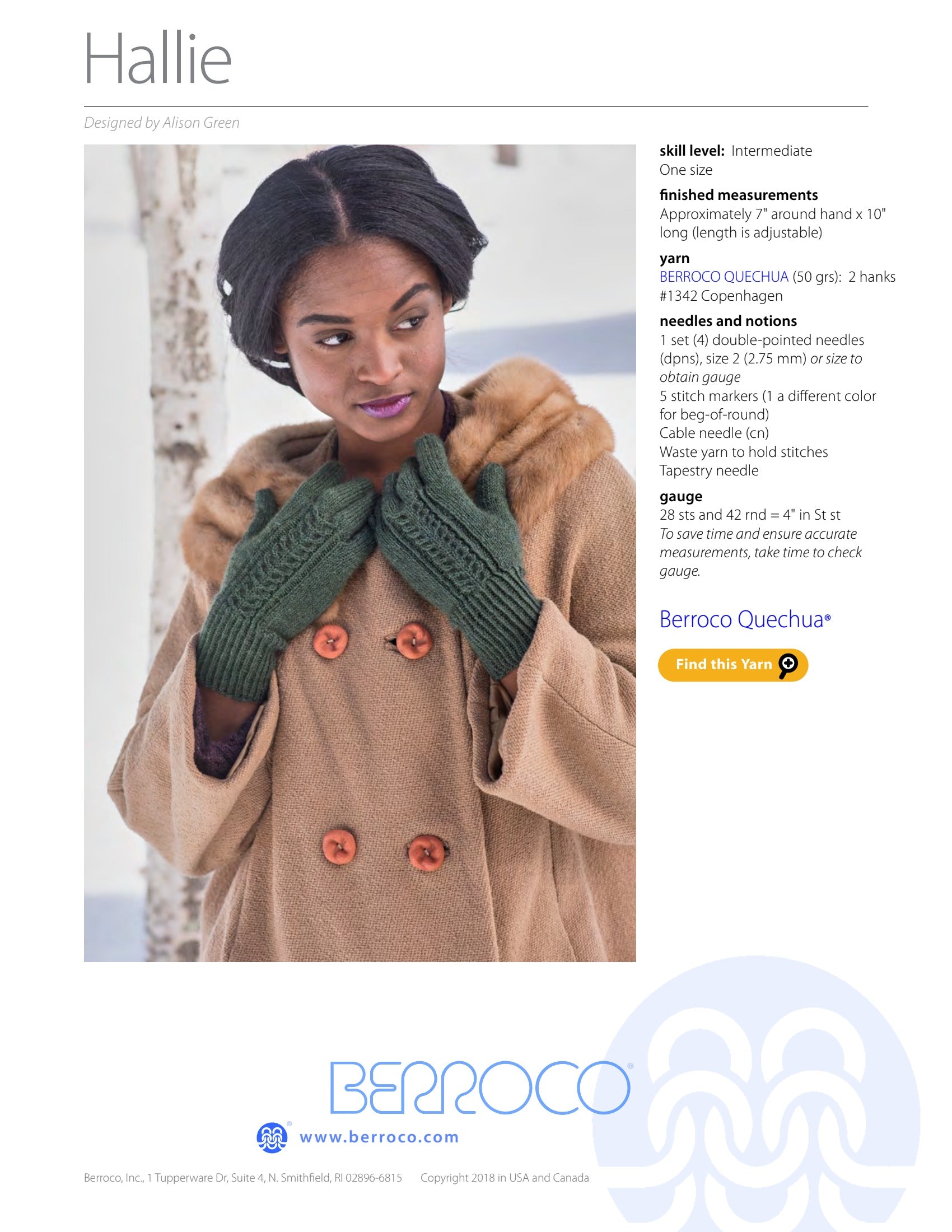 Berroco Hallie Gloves Knitting Pattern
