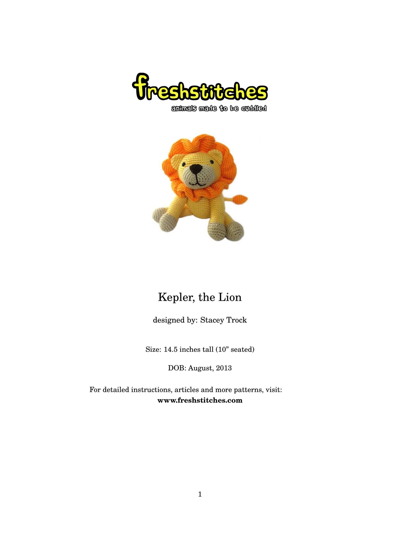 FreshStitches Kepler the Lion Toy Crochet Pattern