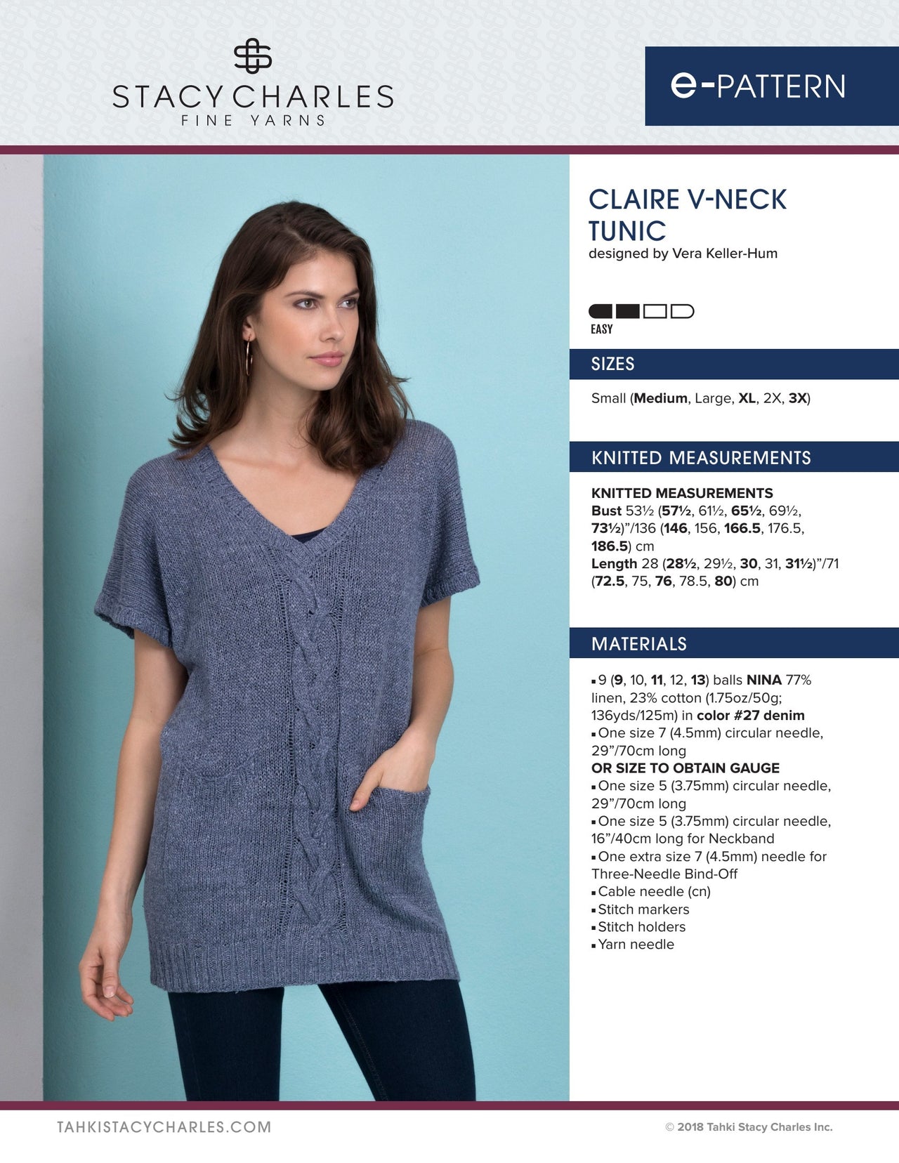 Stacy Charles Fine Yarns Claire V-Neck Tunic PDF