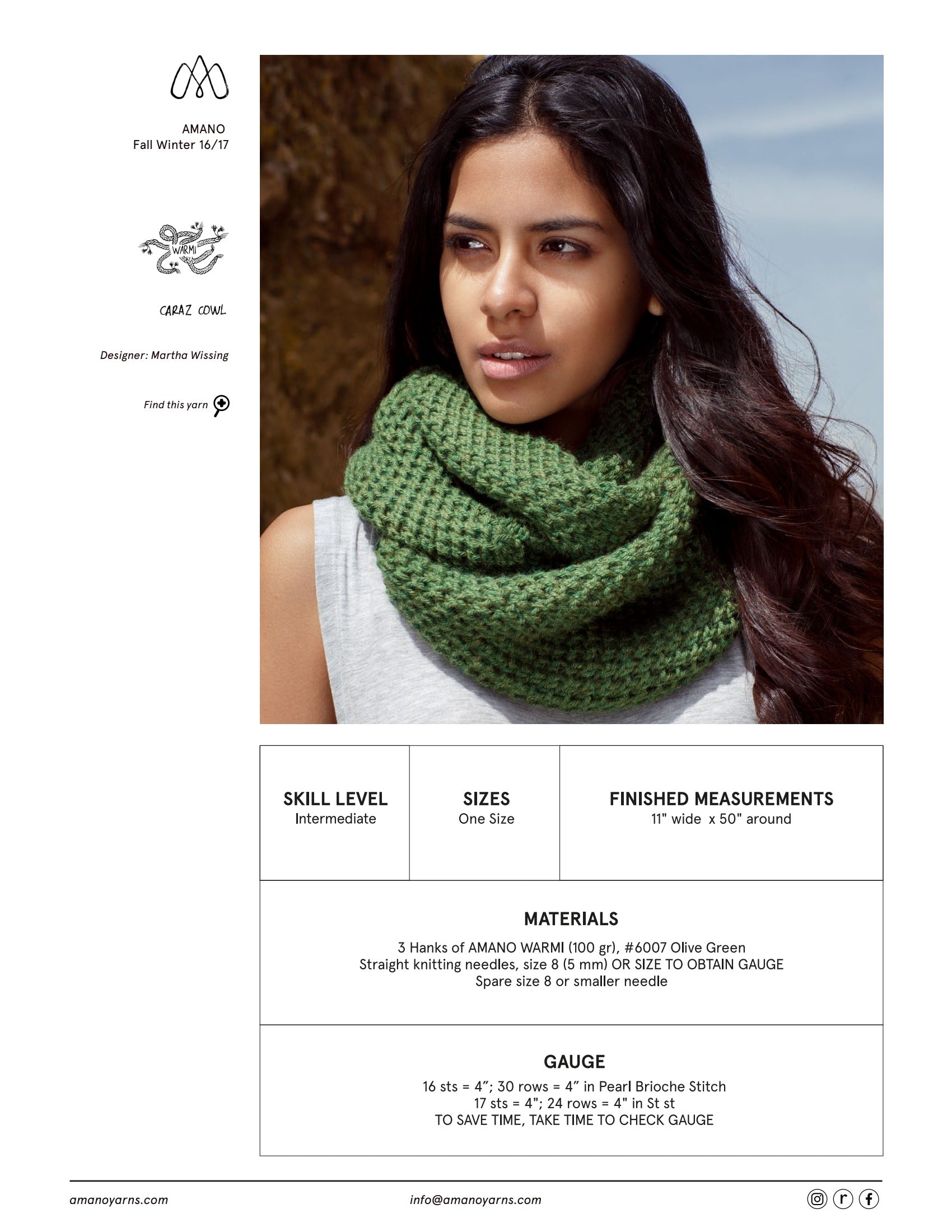 AMANO Caraz Cowl Knitting Pattern