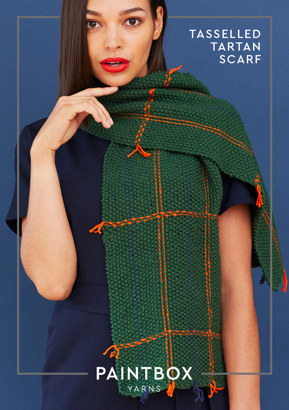Paintbox Yarns Tasseled Tartan Scarf Knitting Pattern