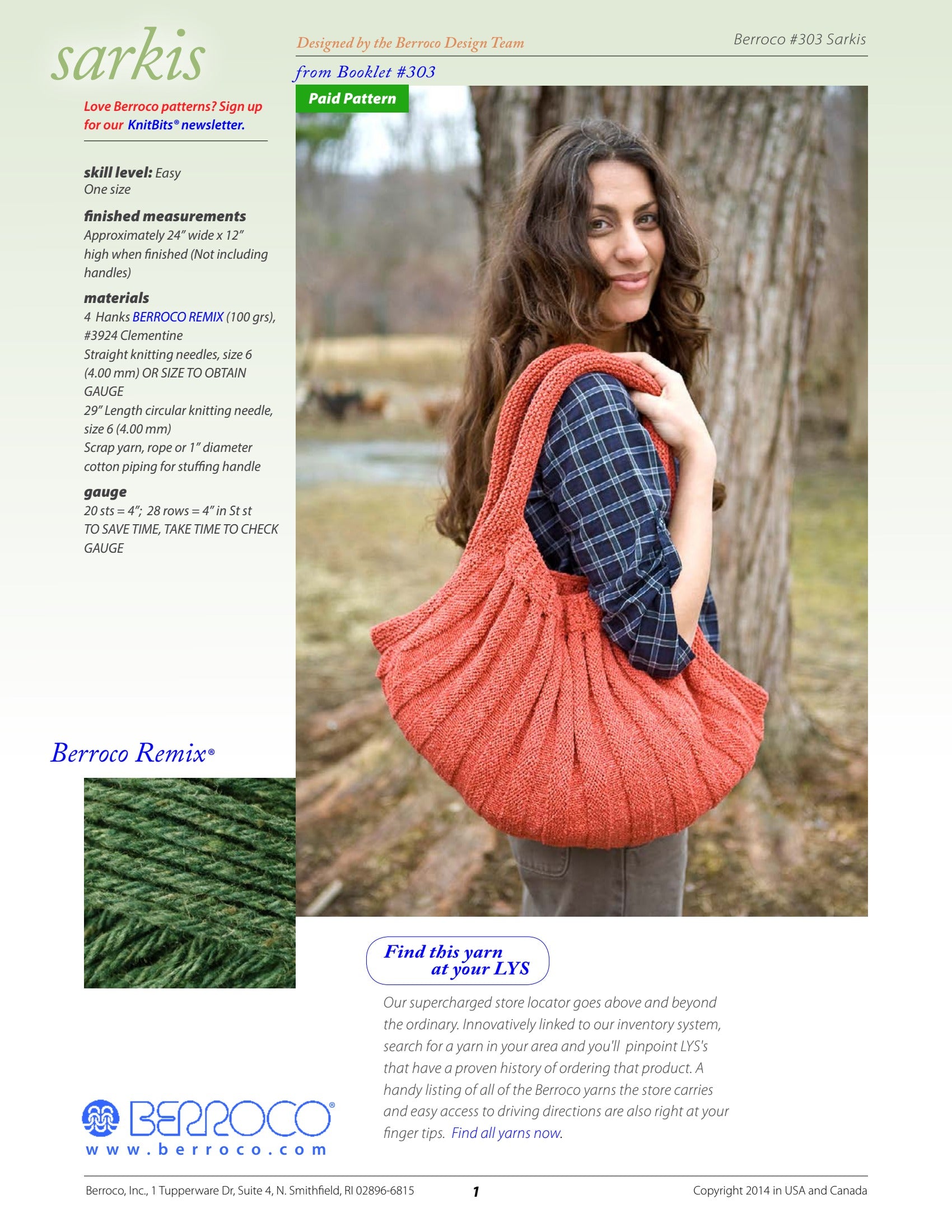 Berroco Sarkis Bag Knitting Pattern