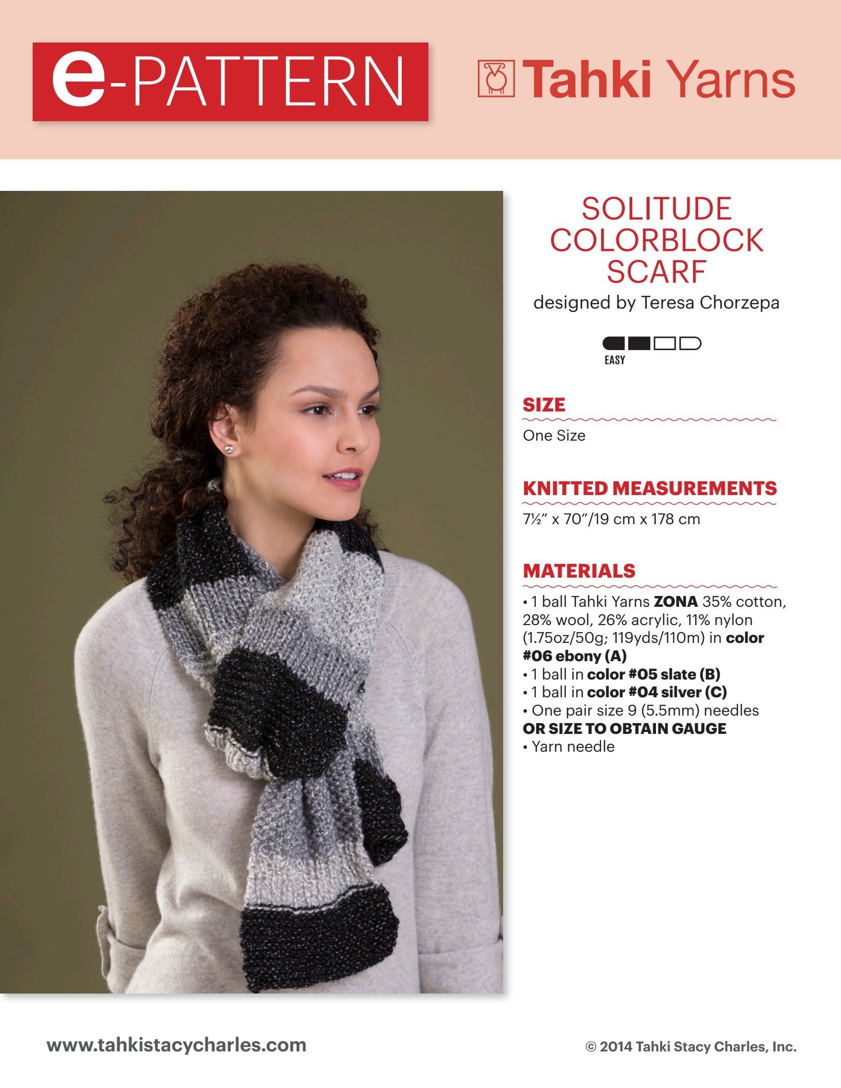 Tahki Yarns Solitude Colorblock Scarf Knitting Pattern