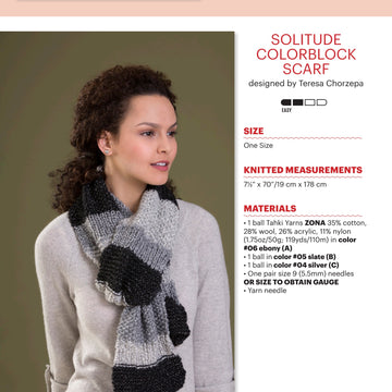 Tahki Yarns Solitude Colorblock Scarf Knitting Pattern