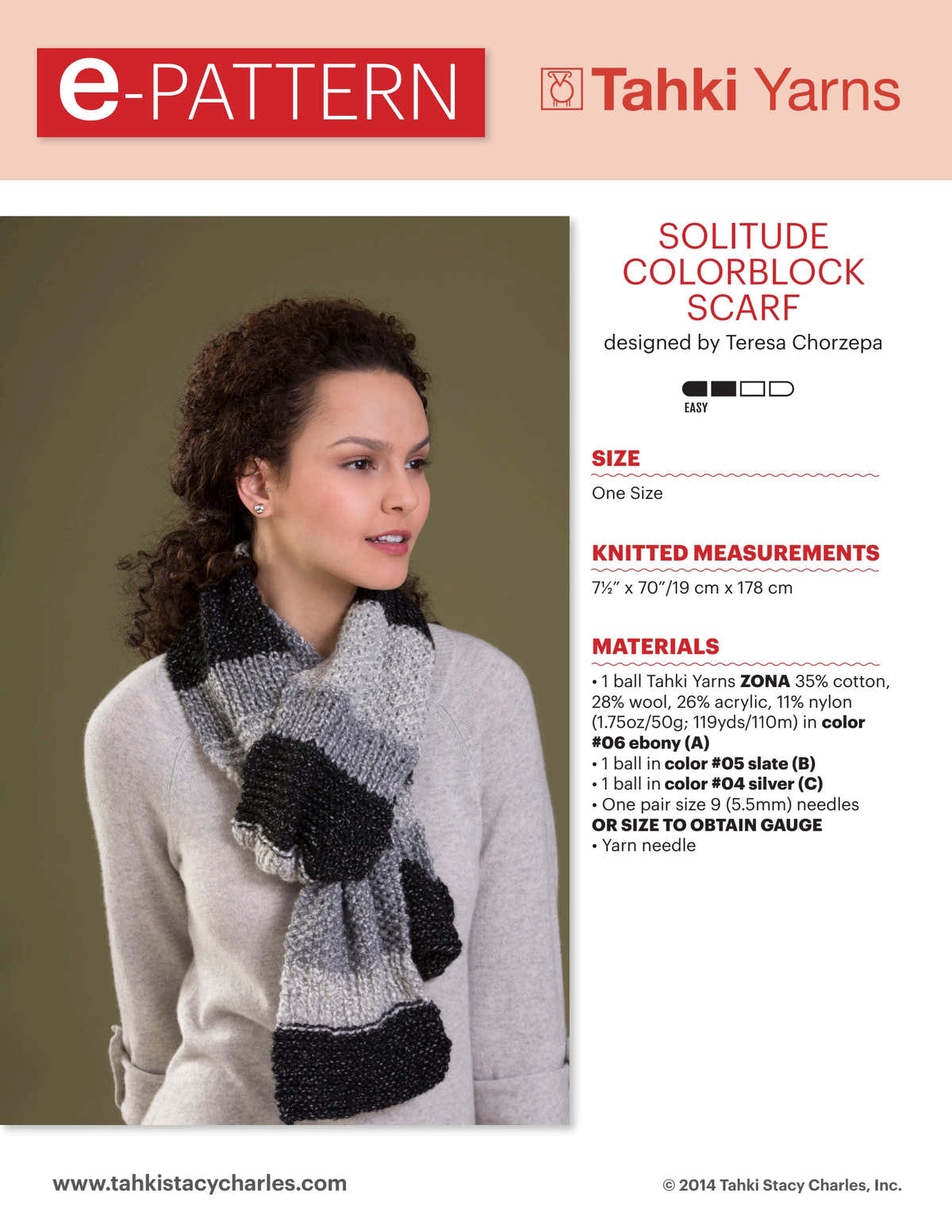 Tahki Yarns Solitude Colorblock Scarf Knitting Pattern