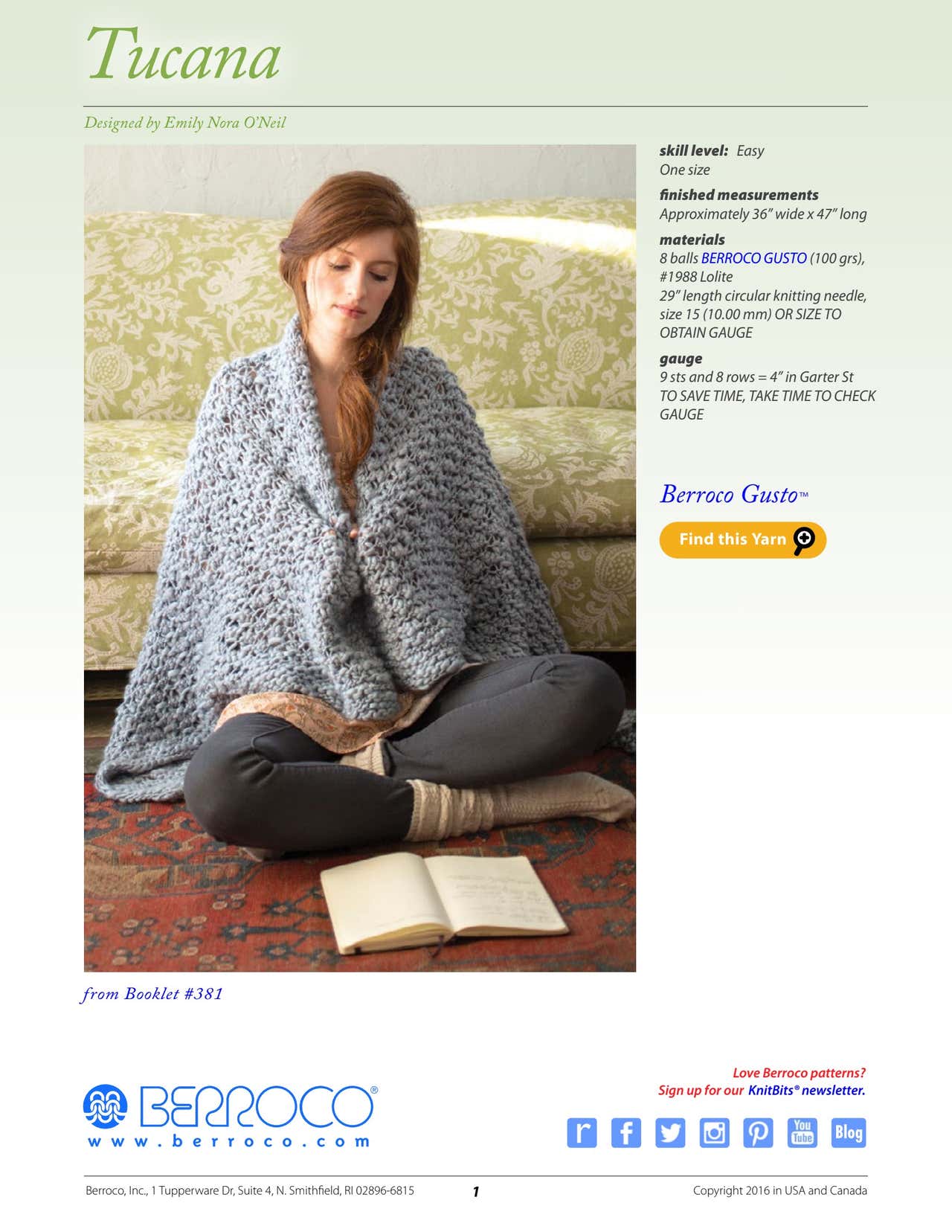 Berroco Tucana Blanket Knitting Pattern