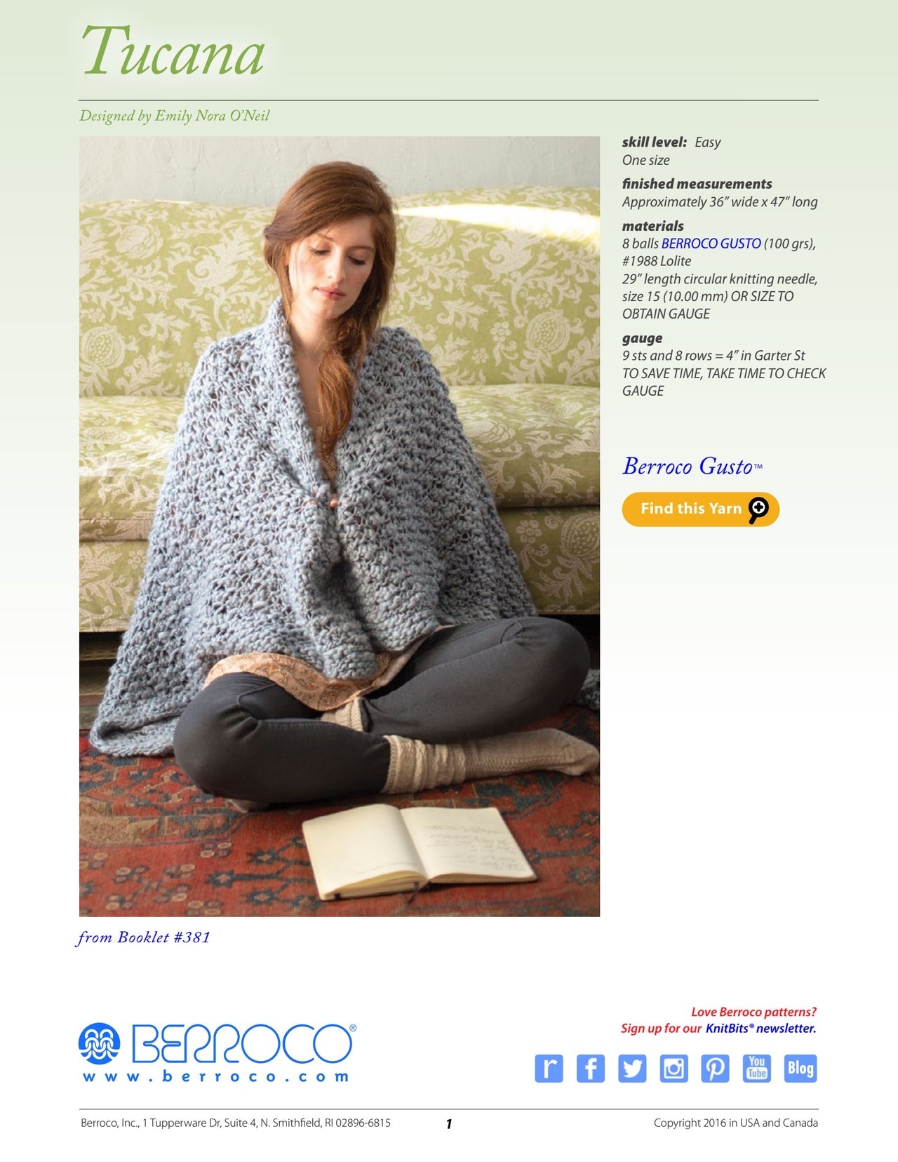 Berroco Tucana Blanket Knitting Pattern