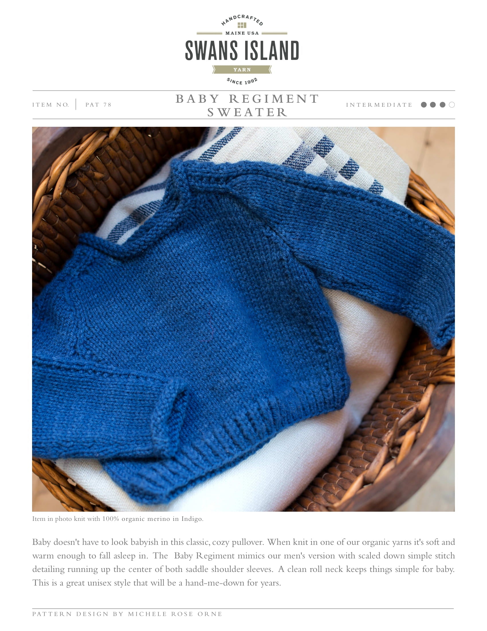 Swans Island Baby Regiment Sweater Jumper Knitting Pattern