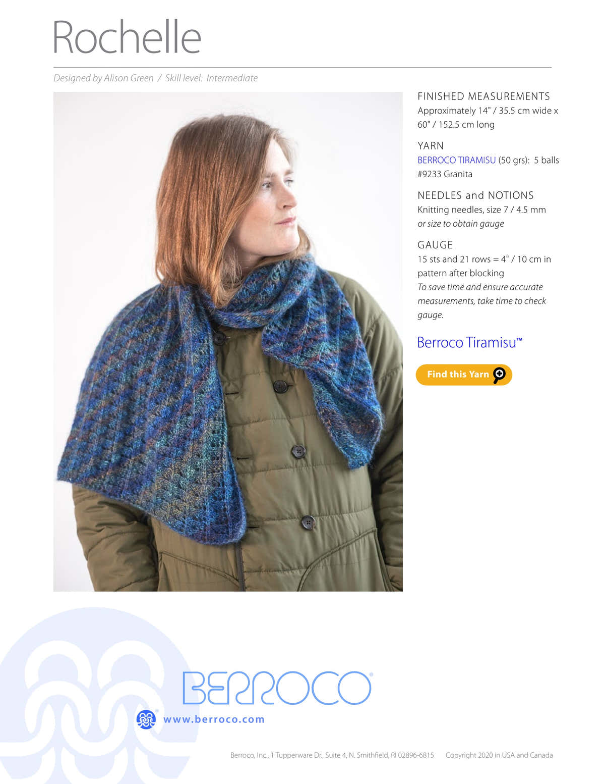 Berroco Rochelle Wrap Knitting Pattern