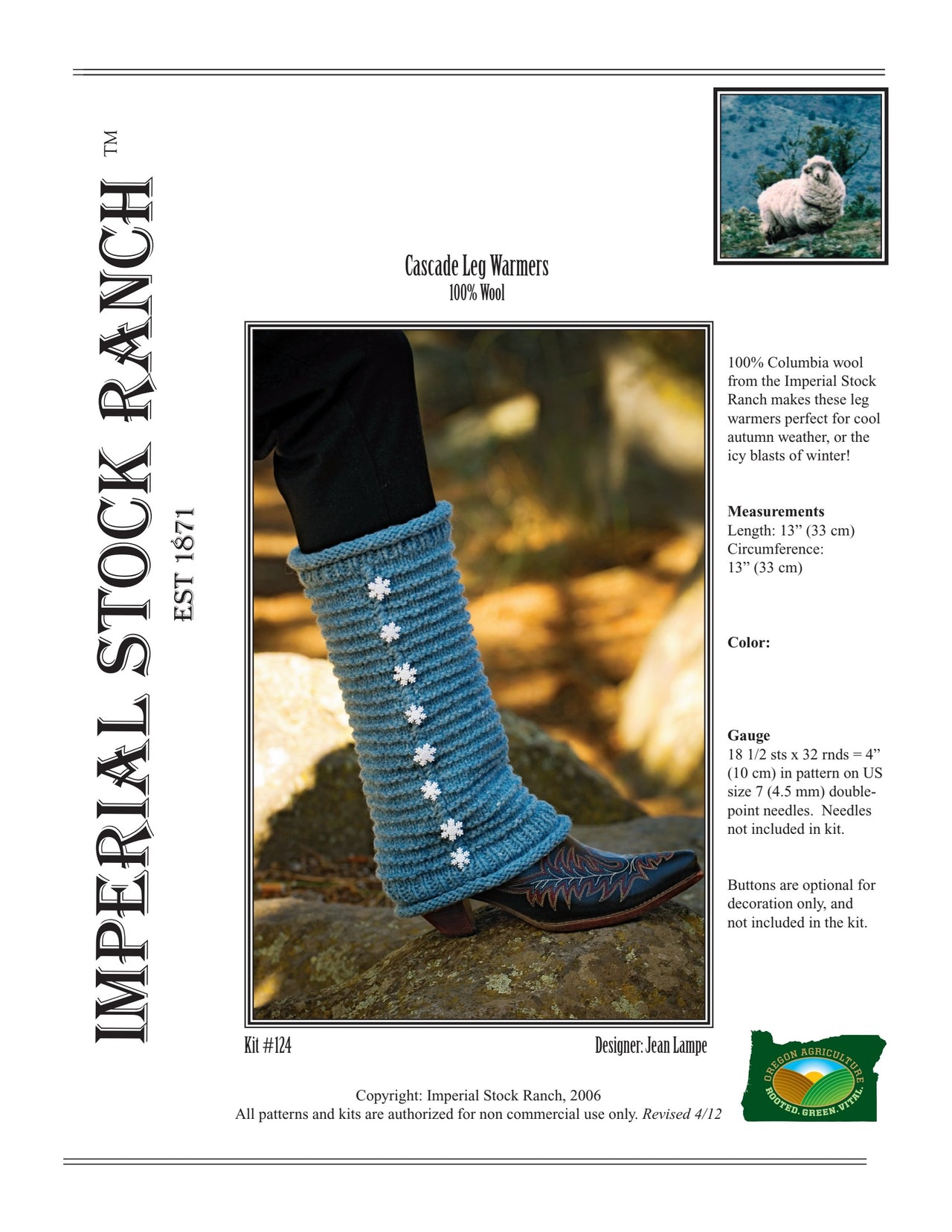 Imperial Yarn Cascade Leg Warmers Accessory Knitting Pattern