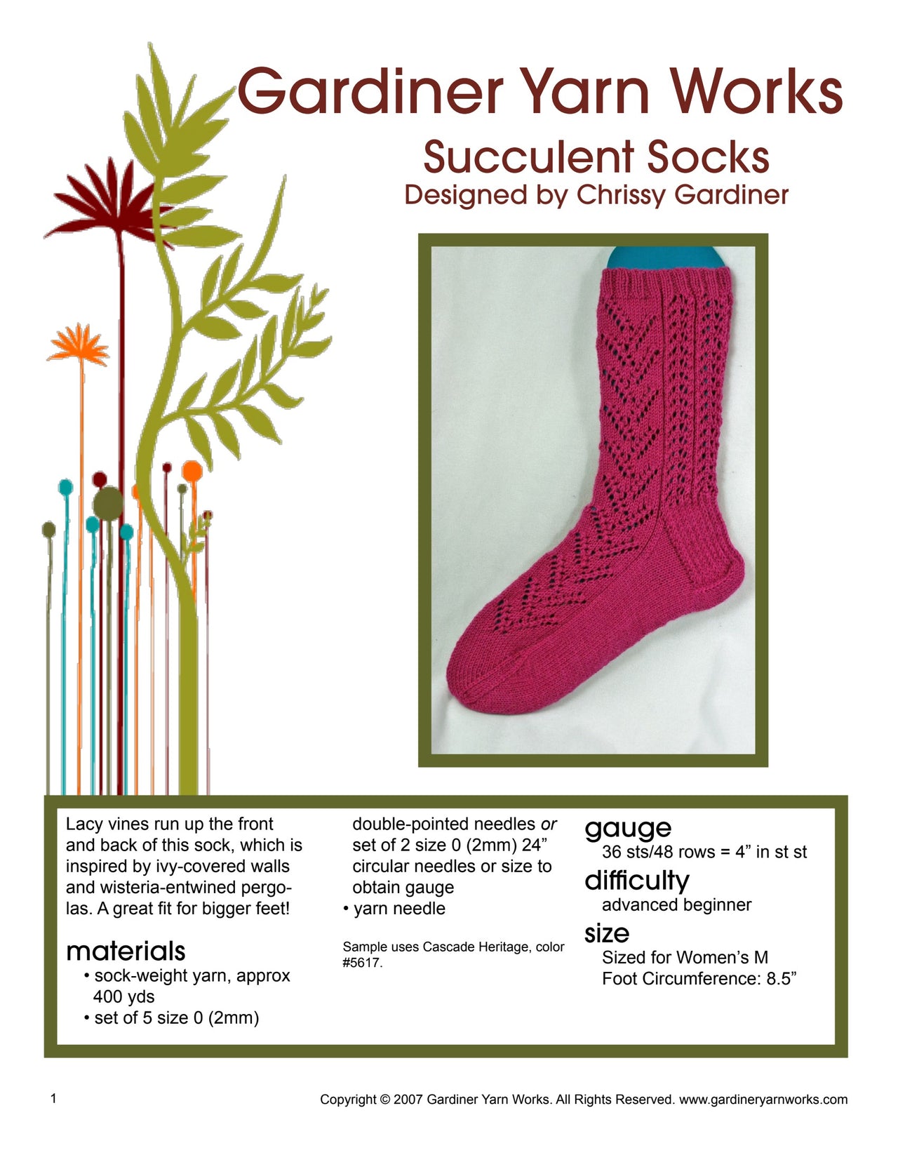 Gardiner Yarn Works Succulent Socks Knitting Pattern